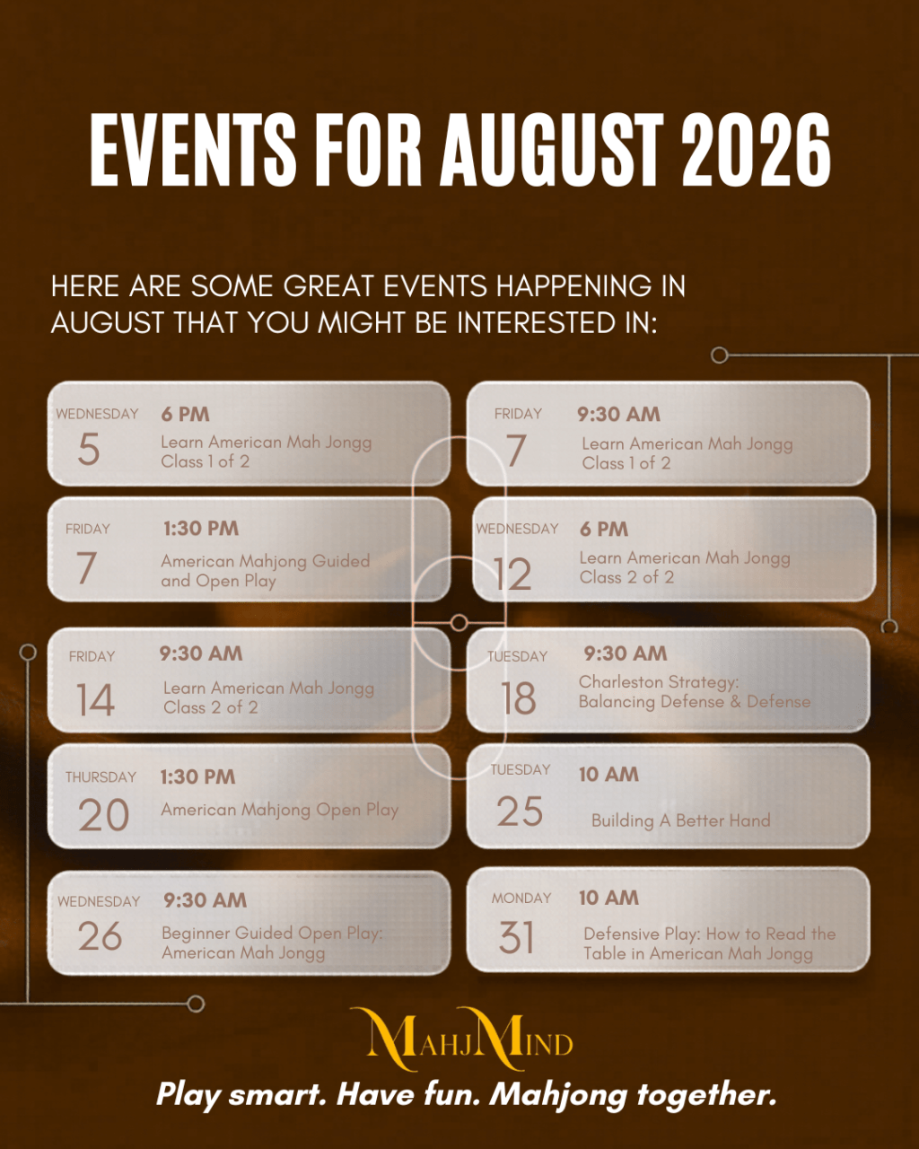 August American Mah Jongg Classes & Events